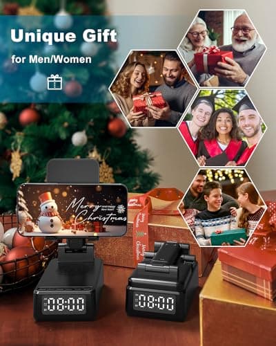 Birthday Gifts for Men Women,6-in-1 Cell Phone Stand Holder with Wireless Bluetooth Speaker & Wireless Charger,Alarm Clock for iPhone,HD Surround Sound Portable Bluetooth Speaker Gifts for Him Her