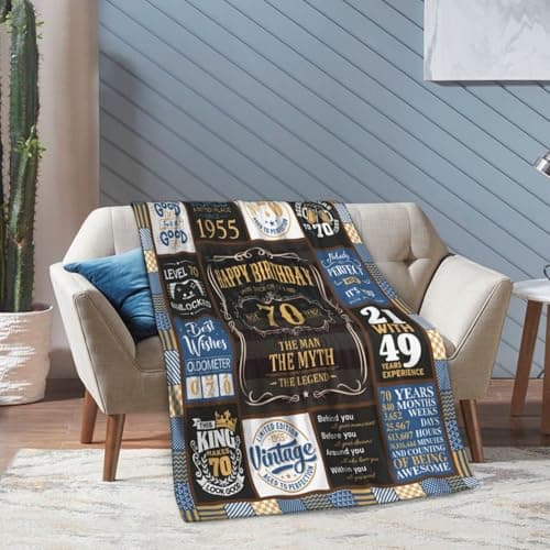 70th Blanket 60 x 50 inch, 70th Birthday Gifts for Men, Best Gifts for 70 Year Old Man, 70 Year Old Birthday Gifts for Men, 1955 Birthday Gifts for Dad, Mens 70 th Birthday Gift Ideas