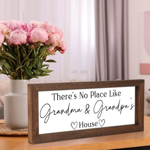 Yousoontic Grandparents Gift from Grandkids There's No Place Like Grandma & Grandpa's House Wooden Sign Farmhouse Home Decor for Father's Day Birthday Xmas Thanksgiving Gift (Dark Brown,11.8 Inch)