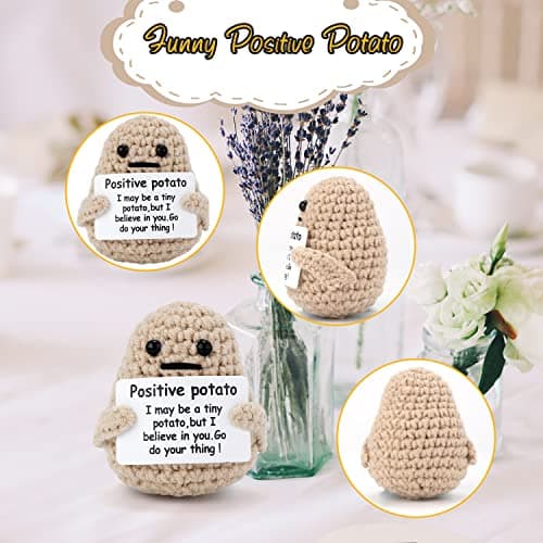 Mini Funny Knitted Wool Potato Toy with Positive Card - Creative Cute Crochet Doll Cheer Up Gift for Friends, Parties, Christmas Decoration and Encouragement