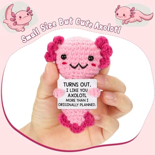Gifts for New Relationship, Crushes, Valentines, Anniversaries for Him or Her - Mini Crochet Axolotl - Turns Out I Like You More Than Planned, Will You Be My Girlfriend Boyfriend Gf Bf