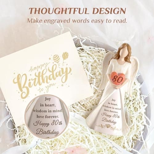 80th Birthday Gifts for Women: Best Happy Birthday Gift for 80 Year Old Woman Moms Grandmothers Friends Unique Birthday Angel Figurine Decorations