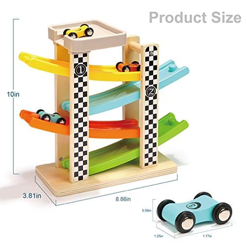 Toddler Toys for 1 2 Year Old Boy and Girl Gifts Wooden Race Track Car Ramp Racer with 4 Mini Car