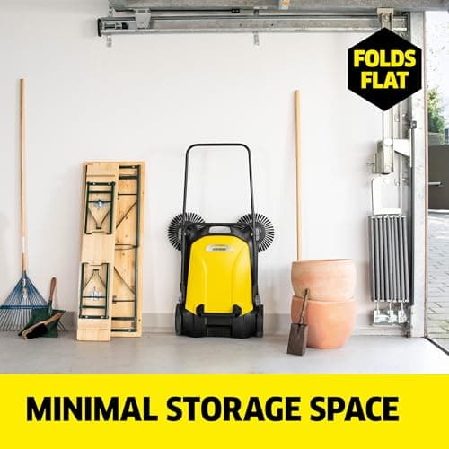Kärcher Walk Behind Outdoor Push Sweeper S 4 Twin for Workshops, Warehouses or Garages - 5X Faster Than a Push Broom, 5.25 Gallon Capacity, 26.8" Sweeping Width