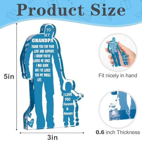 Grandpa Gift from Grandson Christmas Gifts for Granddad, Grandfather Birthday Gifts Idea from Grandson Best Grandpa Ever Gifts to My Grandpa Father's Day Gifts Acrylic Plaque Sign 5.1x3.2in