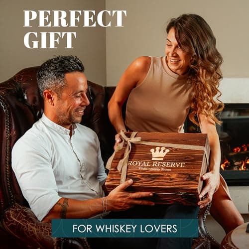 Whiskey Decanter Gift Set by Royal Reserve – Liquor Bourbon Decanter 24 oz 750 ml with Glasses, Chilling Stones, Coasters and Tong – Whiskey Gifts for Men, Husband, Dad, Boyfriend