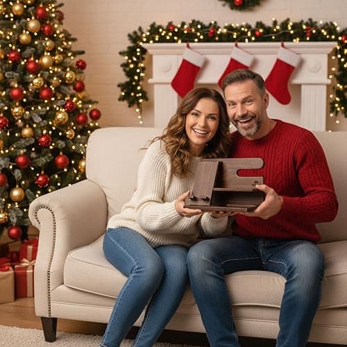 TESLYAR Wood Phone Docking Station for Men - Desktop or Nightstand Organizer - Birthday Gifts for Men, Dad - Anniversary Idea from Wife - Key Holder, Stand Wallet, Watch & Essentials (Bourbon Brown)