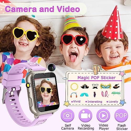 Kids Smart Watches Girls Gift for Girls Age 6-12, 24 Puzzle Games HD Touch Screen Kids Watch with Video Camera Music Player Pedometer Flashlight 12/24 hr Toys for 7 8 9 10 11 12 Year Old Girl Boys