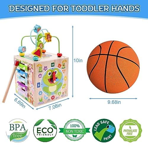 Wooden Activity Cube | Montessori Toys for 1 2 3 Year Old Toddlers | One Year Old 1st First Birthday Gift | Educational Toys for 12+ Months Baby Boys Girls | Bonus Sorting & Stacking Game (Pink)