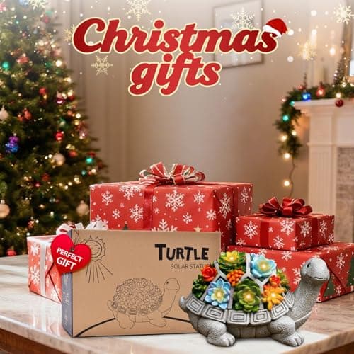 Nacome Solar Garden Outdoor Statues Turtle with Succulent and 7 LED Lights - Lawn Decor Tortoise Statue for Patio, Balcony, Yard Ornament - Unique Housewarming Gifts