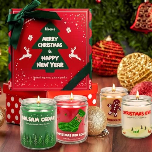 Christmas Candles - Christmas Gifts for Women & Men, 4 Pack Natural Soy Wax with Holiday Scents, Perfect for Christmas, New Year, and Winter Décor