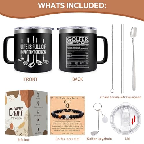 Fufendio Golf Gifts for Men, Women - Unique Mens Golf Gift for Christmas, Birthday - Cool Gifts for Golfers, Dad, Grandpa - Life Is Full of Important Choices, 14oz Golfer Coffee Mug
