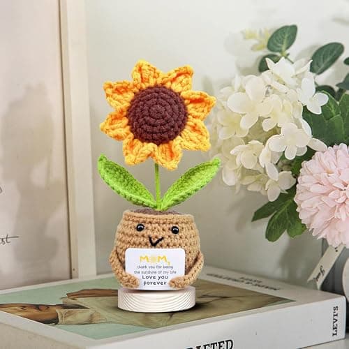 Gossby Gift for Mom - Positive Sunflower Doll Crochet with Card - Love You Forever - Mom Gift from Daughter, Son, Kid - Mothers Day, Christmas, Birthday Present Idea - Knitted Decor