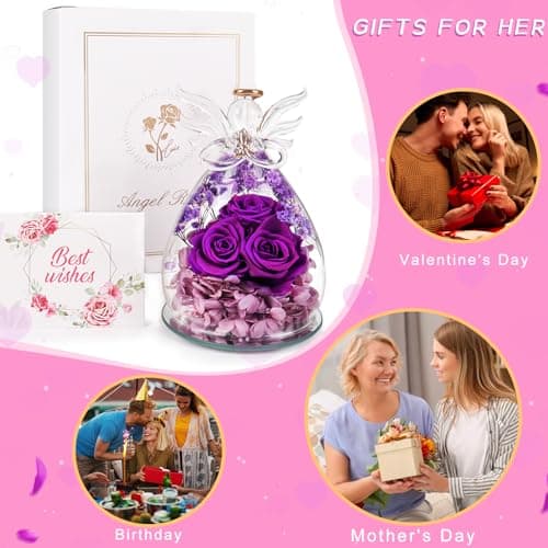 Beferr Birthday Gifts for Women Mom Fresh Flowers for Delivery Prime Forever Preserved Rose in Glass Angel Figurine for Grandma Sister Daughter Wife