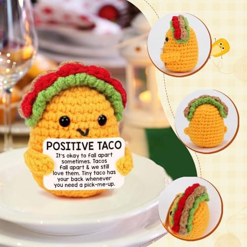 Mini Emotional Taco Support Funny Birthday Gifts for Women Men Mom Dad Husband Daughter Sister Friend Coworker Inspirational Relaxation Gifts Positive Crochet Animals Party Favors Christmas Stuffer