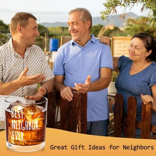 Futtumy Best Neighbor Ever Whiskey Glass, Farewell Gifts for Neighbors, Moving Away Housewarming Goodbye Welcome Appreciation New Neighborhood Novelty Christmas Gift, 10 Oz Old Fashioned Glass