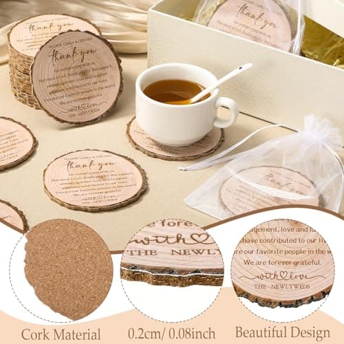 Hushee 200 Pcs Wedding Favors for Guests Cork Coasters Bulk Thank You for Celebrating with Us Party Decoration Wood Coaster Rustic Wedding Gift Bridal Shower Party Favors(Tree Bark)
