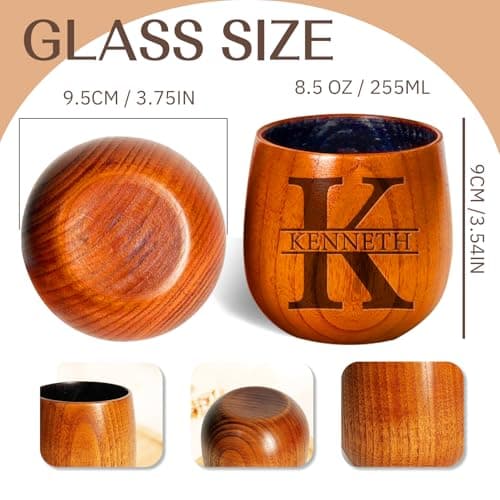 Personalized Wooden Whiskey Glasses, Custom Engraved Charred Bourbon Gifts for Men Who Have Everything, Drinking Glass, Personalized Birthday Christmas Gifts for Men Dad Husband Brother Boss