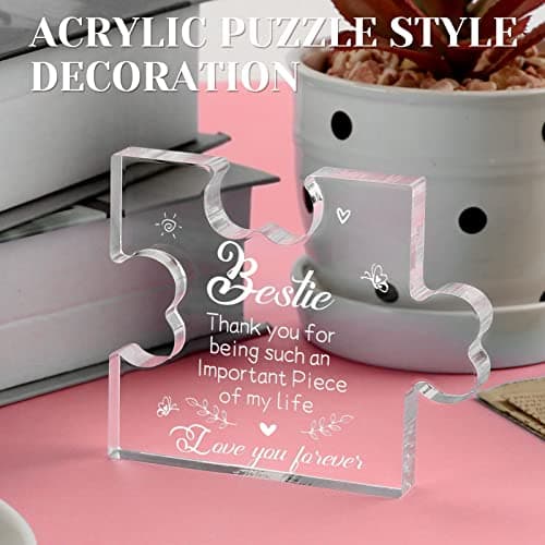 to My Bestie Gifts - Best Friends Christmas Birthday Gifts for Women Acrylic Puzzle Plaque Desk Decorations for Best Friend Sister Girls Women BFF Friendship Card - 3.35 x 2.76 Inch