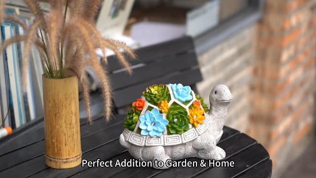 Nacome Solar Garden Outdoor Statues Turtle with Succulent and 7 LED Lights - Lawn Decor Tortoise Statue for Patio, Balcony, Yard Ornament - Unique Housewarming Gifts