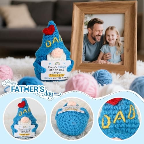 Dad Gifts Fathers Birthday - Handmade Knitted Gnome Funny Gift for Father's Day Birthday Christmas, Cute Gnome for Father Papa Present from Daughter Son, I Love You Gnome Matter What