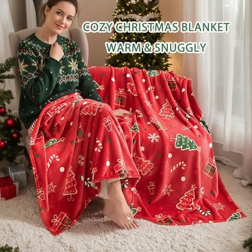 2025 Christmas Gift Set for Women, Holiday Gift Box with Cozy Blanket, Hand Cream, Santa Mug, Scented Candle & Fuzzy Socks, Christmas Gift Basket for Mom, Sister, Best Friend or Coworker