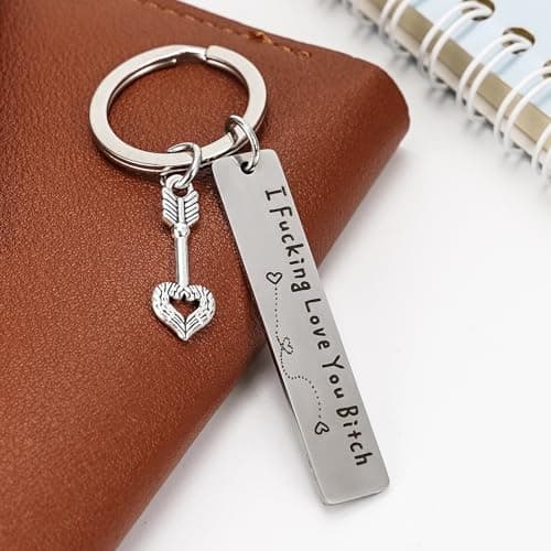 Best Friend Keychain for Women, Stainless Steel Key Chain Engrave I Fking Love You Bith Birthday Christmas Friendship Gift for Bestie Best Friends Female Bff