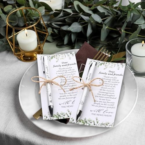 50 Sets Wedding Favors for Guests Includes 50 Black Ink Retractable Ballpoint Pen 50 Thank You Cards 50 Organza Bag with Hemp Rope Bridal Shower Favors Bridal Shower Gifts for Party Supplies