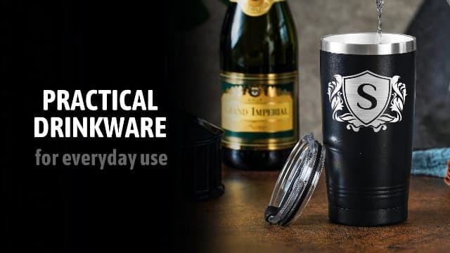 Onebttl Onebttl Personalized Gifts for Men with Initials, Monogrammed Travel Tumbler for Him, Custom Coffee Cups, Unique Birthday Christmas Gifts for Men who Have Everything, Black, 20oz, J