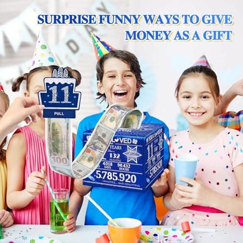 11 Happy Birthday Money Box for Cash Gift, 11th Birthday Decorations for Boys and Girls, Gifts for 11 Year Old Boy, Boy Gift Ideas, Cool Things for Teen -Blue with 100PCS Bags