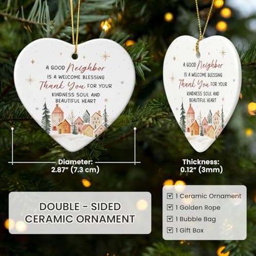 Neighbors Ornament 2025 - Thank You Gifts for Good Neighbors and Friends Next Door, Xmas Appreciation Gift for Women Man, Ceramic Ornaments for Christmas Tree Decor, Cute for Neighbor