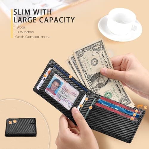 Zitahli Wallet for Men Slim 11 Credit Card Holder RFID Blocking Small Men's Wallet Bifold Minimalist Front Pocket With Mens Gifts Box