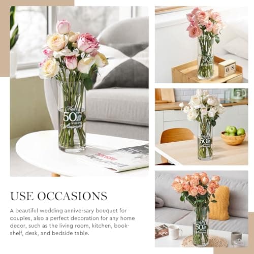 AW BRIDAL 50th Anniversary Wedding Gifts for Couples, 50th Anniversary Decorations for Parents Mom Dad, 50Year Golden Wedding Vase Centerpiece, Friend Sister Birthday Gifts, Flower Vase Home Decor