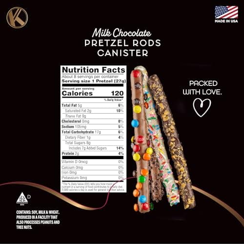 KREMERY Creamy Chocolate Cravings - Holiday Christmas Chocolate Covered Pretzel Rods Gift Basket, in Clear Tube (8 Pretzels, Assorted Sweet Toppings) Xmas Treats Food Arrangement, Kosher
