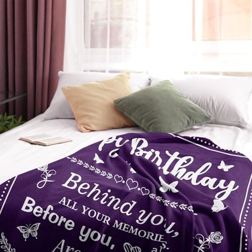 Birthday Gifts for Women/Men/Her/Him Friendship Blanket Purple 60"x50", Happy Birthday Decorations Women/Men Throw Blanket, Bday Gifts for Women Unique, Best Birthday Gift Idea
