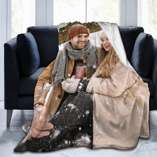 Custom Blanket with Picture Text, Personalized 1 Photo Blanket, HD Printing Customized Flannel Throw Blanket Gifts for Mom Dad Couple Girlfriend Boyfriend Wife Husband Gift