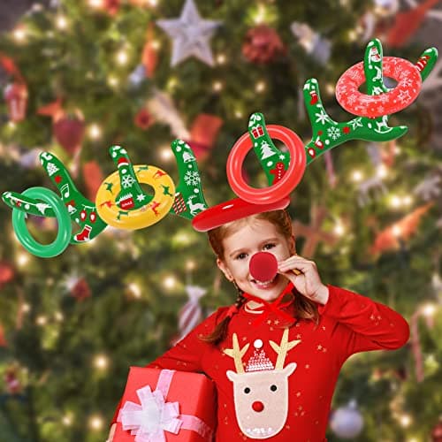 Christmas Games Decorations, Inflatable Reindeer Antler Ring Toss Game, Stocking Stuffers for Men Women Kids Teens Adults, Christmas Party Games Fun Xmas Gifts Carnival Holiday Family