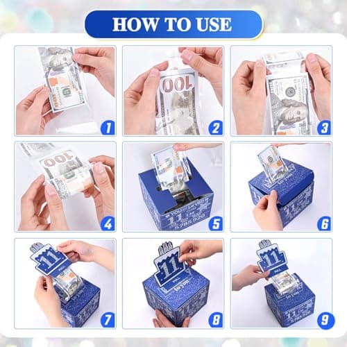 11 Happy Birthday Money Box for Cash Gift, 11th Birthday Decorations for Boys and Girls, Gifts for 11 Year Old Boy, Boy Gift Ideas, Cool Things for Teen -Blue with 100PCS Bags