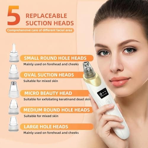 2026 Pore Vacuum, USB Rechargeable Blackhead Remover Vacuum,3 Levels Adjustable Pore Vacuum Blackhead Remover, with 5 Suction Power,6 Probes,Face Vacuum Pore Cleanser for Women & Men-Gold