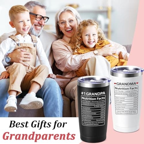 Lifecapido Gifts for Grandparents, 20oz Nutrition Facts Grandma Grandpa Tumbler Set, Grandparents Christmas Birthday Mothers Day Fathers Day Announcement Gifts for Grandma and Grandpa
