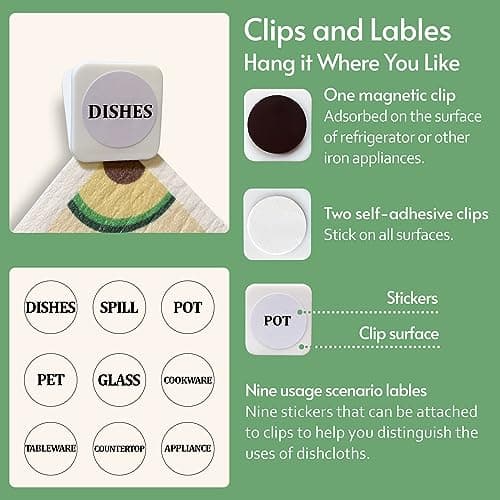 Swedish Dishcloths for Kitchen, 8 Pack Reusable Paper Towels with Clips, Non-Scratch Swedish Kitchen Towels, Super Absorbent Cellulose Sponge Cloths, Dishwasher Safe, No Odor