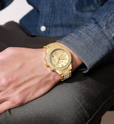 MASTOP Unisex Luxury Crystal Diamond Watches Silver Gold Fashion Quartz Analog Watch Stainless Steel Band Quartz Bracelet Big Face Women's Men's Watches