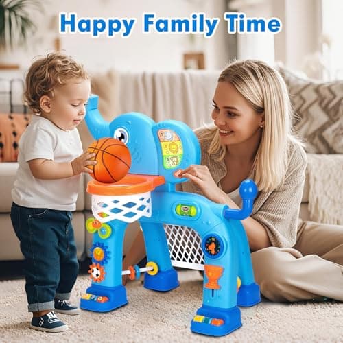 Toddler Basketball Hoop & Soccer Goal, Toys for 1 2 3 Year Old Boys Girls, Kids Sports Toy with Light Sound Music, Montessori Toys for Baby 12-18 Months, Christmas Birthday Gifts for Ages 1-3(Blue）