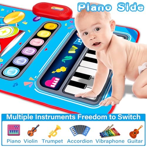 Baby Toys for 1 Year Old: Baby Musical Mat Toddler Toys Age 1-2 - 2 in 1 Piano Drum Babies Play Mat - Infant Music Toy 12-18 Months Babies Birthday Valentines Gifts for 1 2 3 Year Old Boys Girls