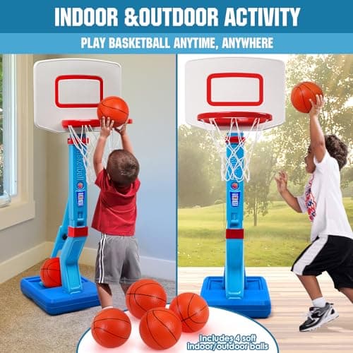 SUPER JOY Toddler Basketball Hoop - Height Adjustable Kids Hoop for Indoor & Outdoor Play - Portable Mini Basketball Goal for Poolside- Game Sport Toy for Boys & Girls Age 1 2 3 4 5