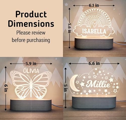 Custom Night Light Cute Personalized Baby Gifts Cloud Butterfly Rainbow Moon & Stars Customized Name Gifts Perfect Personalized Baby Girl Gifts and Customized Baby Gifts