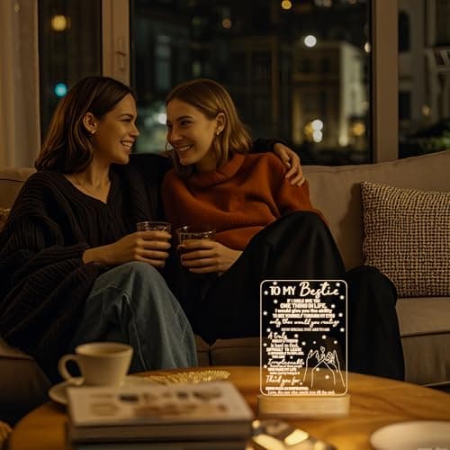 to My Bestie Gifts,3D Illusion Lamp I Love You Friends Night Light for Best Friend Sister Boys & Girls Women BFF Birthday Holiday, Soft Warm White Colors LED Wooden Table Lamp