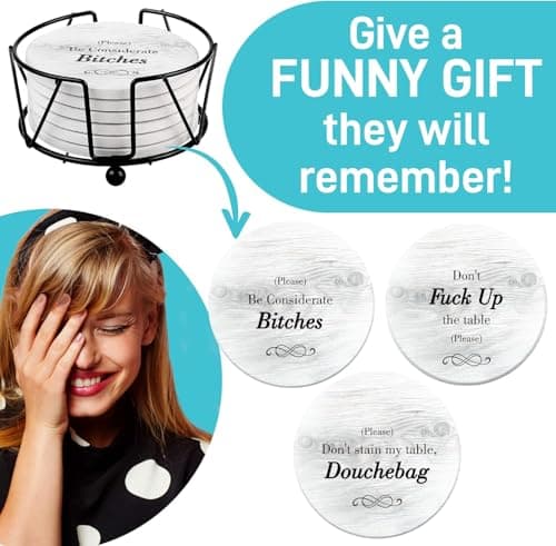 Funny Coasters - Perfect White Elephant Gifts - Unique Gifts for Women Men - Cool Friend Gifts - Secret Santa Gifts - Gag Gifts - Couples Gifts - Funny Housewarming Gifts - Birthday