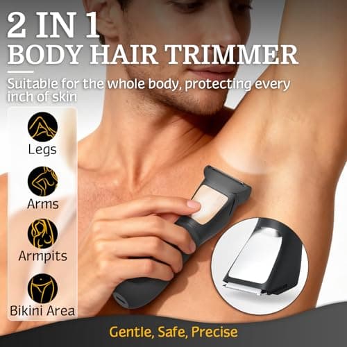 Bikini Trimmer for Women Men, 2 in 1 Electric Razors Shaver, IPX7 Waterproof Body Hair Trimmer with Mirror, LED Light & Display, Painless Pubic Hair Removal, Black