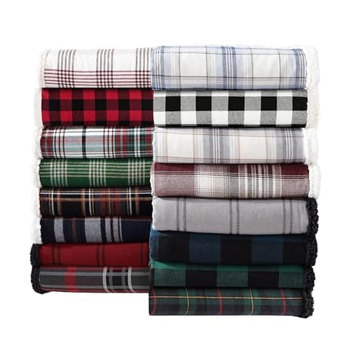 Eddie Bauer - Blanket, Super Soft Reversible Sherpa & Brushed Fleece Bedding, Throw Blankets for Couch, Ideal for Lounging (Cabin Plaid Red)
